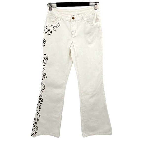 Boston Proper Jeans Womens Sz 4 Flare Embellished Studded Stretch Mid Rise White - Picture 12 of 12